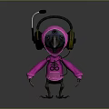 Stylish Crow Character in Pink Hoodie with Headphones 3D Model Design