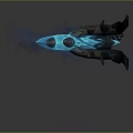 Fantasy Axe Weapon Featuring Blue Magical Effect Wooden Handle Antler Design And Spiked Chain Detail