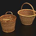 Two Handwoven Wicker Baskets With Handles In Different Sizes For Storage