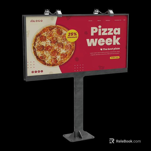 Promotional Pizza Week Billboard With 25 Percent Off Deal And Fresh Ingredients 3d model 