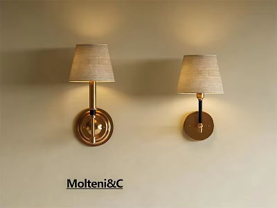 Elegant Modern Wall Lamps With Gold Base And Beige Fabric Shades By MolteniC 3d model