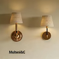 Elegant Modern Wall Lamps With Gold Base And Beige Fabric Shades By MolteniC