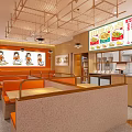 Vibrant Orange Restaurant Interior With Dining Tables Chairs Menu Display And Chef Logo