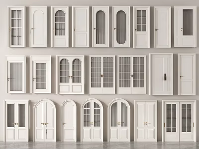 White Interior Hinged Doors With Various Designs And Glass Panels 3d model
