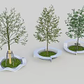 Stylish White Wave Shaped Tree Pit Design With Green Grass And Trees 3d model