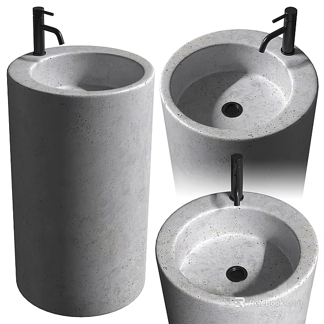 Sleek Modern Concrete Pedestal Washbasin With Grey Finish And Faucet Design 3d model 