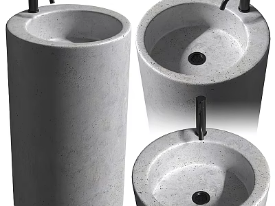 Sleek Modern Concrete Pedestal Washbasin With Grey Finish And Faucet Design 3d model