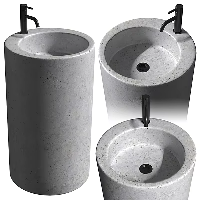 Sleek Modern Concrete Pedestal Washbasin With Grey Finish And Faucet Design 3d model