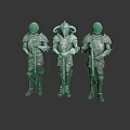 Three Detailed Silver Knight Figures Standing in Full Armor on White Background