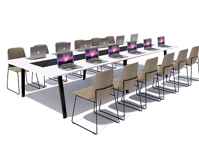 Long Conference Table With Laptops And Chairs In Office Meeting Setting 3d model