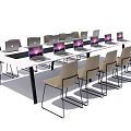 Long Conference Table With Laptops And Chairs In Office Meeting Setting