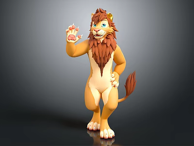 3D Cartoon Lion Character Design With Brown Mane Standing Pose And Friendly Paw Gesture 3d model