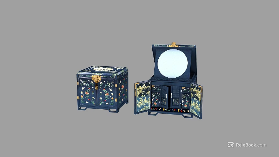 Antique Style Decorative Vanity Featuring Ornate Patterns Gold Accents And Mirror 3d model 