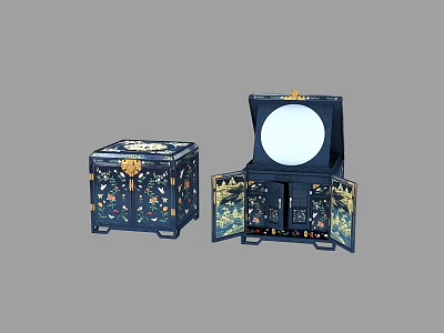 Antique Style Decorative Vanity Featuring Ornate Patterns Gold Accents And Mirror 3d model