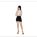 Elegant Woman In Stylish Dress And High Heels From Multiple Angles