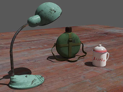 Vintage Table Lamp Military Kettle Vintage Kettle Tea Jug Ceramic Cup 3d model