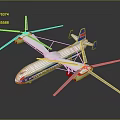 Unique Passenger Aircraft With Large Wings Multiple Propellers And Blue White Red Stripes Design