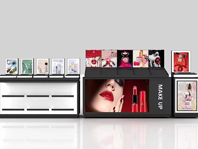 Makeup Store Interior With Display Shelves Lipsticks And Beauty Posters 3d model