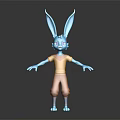 Blue Rabbit Character With Big Ears Purple Eyes Yellow Shirt And Orange Pants