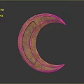 Golden Crescent Shaped Decorative Artifact With Intricate Ornate Carved Patterns
