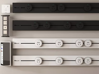 Modern Black And White Power Strips With Multiple Outlets For Home Use 3d model