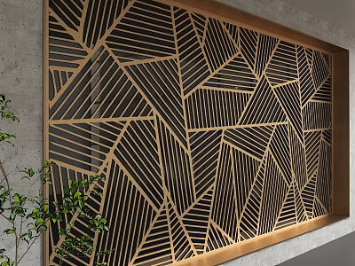 Modern Geometric Background Wall With Golden Frame And Black Striped Pattern 3d model