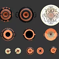 Ancient Greek Pottery Collection With Various Shapes Black Orange Vases And Carved Patterns