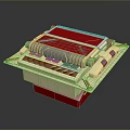 Modern Computer Hardware Component with Red Beige Panel and Gray Module on Square Base