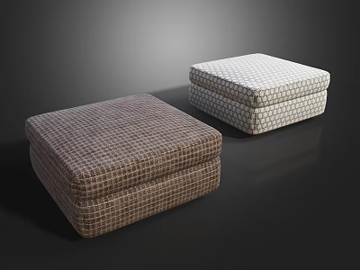 Brown And White Checkered Square Upholstered Ottomans For Modern Living Room 3d model