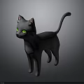 Gray Cat 3D Model With Green Eyes In Standing Pose On Gray Background
