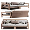 Modern Minimalist Two Seater Sofa with Wooden Frame Gray Cushions and Decorative Pillows