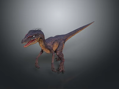 Realistic 3D Dinosaur Model With Purple Yellow Skin Sharp Teeth Standing Pose 3d model