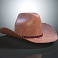 Brown Leather Cowboy Hat With Wide Brim Red Band And Stitching Details