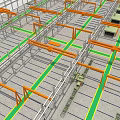 3D Engineering Construction Structure Model With Green And Orange Support Lines
