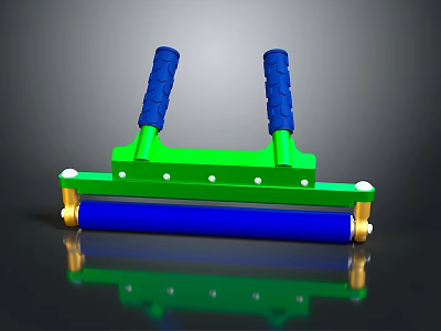 Double Handle Manual Roller Tool With Green Frame Blue Grips And Gold Roller Ends 3d model