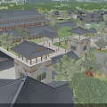 Birds Eye View Planning of Chinese Style Architecture With Traditional Roofs Towers and Green Courtyards