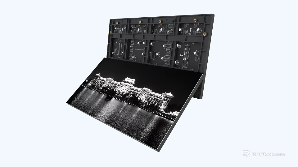 Public Facility Building Control Panel With Waterfront Lighting And Building Image Panel 3d model 