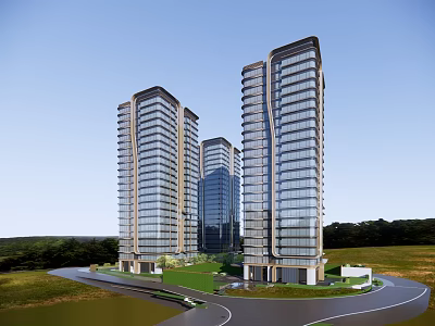Modern High Rise Residential Building With Glass Curtain Walls And Green Surroundings 3d model