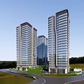 Modern High Rise Residential Building With Glass Curtain Walls And Green Surroundings