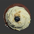 Delicious Red Cupcake With White Creamy Frosting Blueberry Topping And Textured Paper Liner