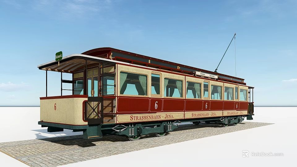 Vintage Strasbourg Alsace Tram With Red Cream Exterior And Number 6 3d model 