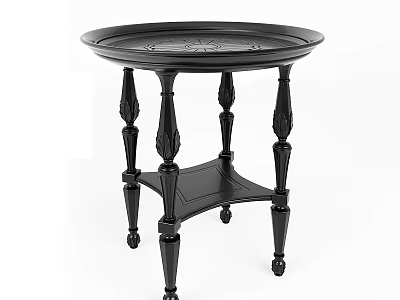 Black Round Top Side Table With Carved Design And Decorative Legs 3d model