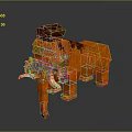 Orange Mammoth 3D Pixel Art With Brown Hump Long White Tusks And Trunk