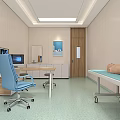 Medical Examination Room Interior With Blue Curtains Window Desk Blue Chair And Medical Cart