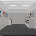 Laundry Room Interior With Washing Machines Flower Vases Posters And Bright Window