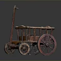 Vintage Handcrafted Wooden Cart Featuring Spoked Wheels Handle And Cargo Bed