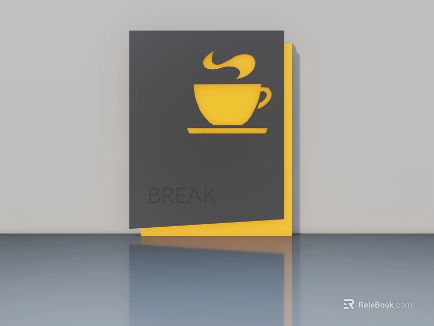 Swing Door Design With Black Panel Yellow Coffee Cup And BREAK Text 3d model