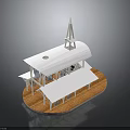 Small White Building With Spire Wooden Base Multiple Roofs And Windows Structure 3d model