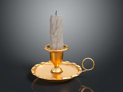 Elegant Gold Metal Candle Holder With White Candle Tray And Ring Handle Design 3d model