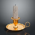 Elegant Gold Metal Candle Holder With White Candle Tray And Ring Handle Design